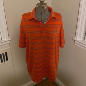 Under Armour Orange and Grey Striped Golf Polo- L